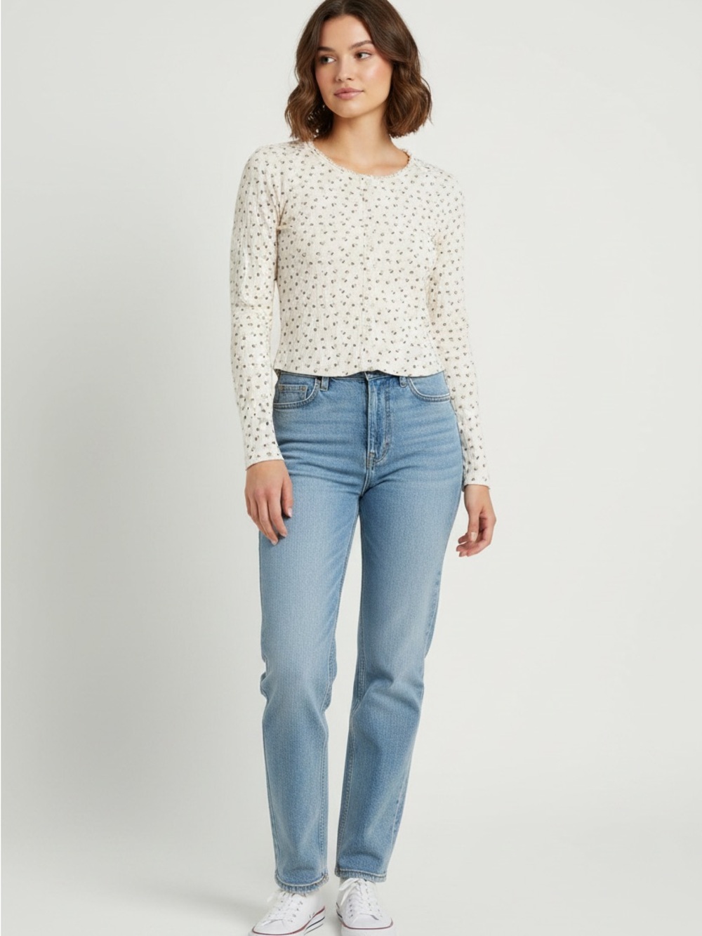 La Hearts Cream Top with Tiny Cherry Print